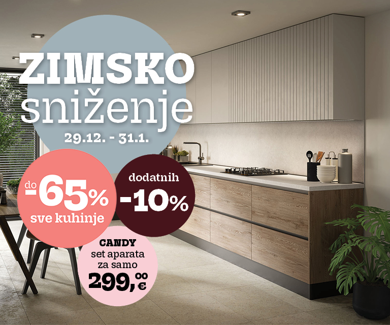 Iskoristite -65% popusta na sve kuhinje te dodatnih -10% na kuhinje po mjeri